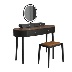Makeup Vanity Wooden Table & Padded Stool Set With LED Mirror & 3 Storage Drawer - Picture 1 of 11