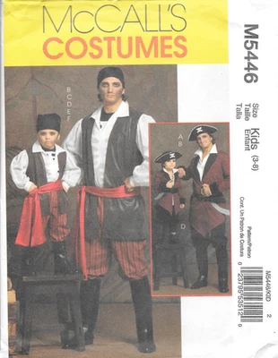 Uncut McCall's Sewing Pattern M5446 Children's and Boys Pirate Costumes Size 3-8 - Image 1 of 2