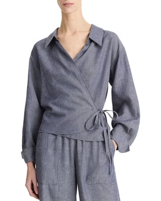 Vince Collared Linen-Blend Wrap Top Women's - Imagem 1 de 3