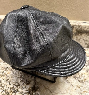 VTG Black United Hatters Cap & Millinery Lambskin Union Cabbie Newsboy LARGE USA - Image 1 of 4