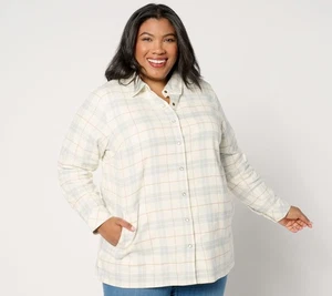 Joan Rivers Classics Collection Petite Cotton Plaid Flannel Snap Front Shirt Ivo - Bild 1 von 1