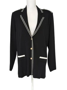 Exklusive Misook Strickjacke Gr. XL schwarz mit weißen Detailstreifen & Goldknopf - Bild 1 von 13