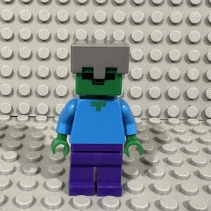 Lego Minecraft Zombie Minifigure - Flat Silver Iron Helmet min131 - Picture 1 of 2