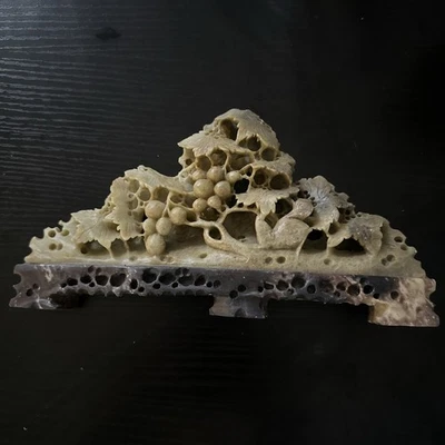 Винтажный старинный китайский мыльный камень красный резной природный цветок 19 века. Фигурка скульптура - Изображение 1 из 4