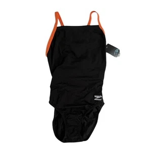 Speedo Endurance+ Women's Athletic One Piece Swimsuit, 8/34, Black/orange - Picture 1 of 5