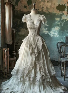 Historic Medieval Evening Dress Vintage Ball Lace Satin Applique Corset Lace-up - Picture 1 of 6