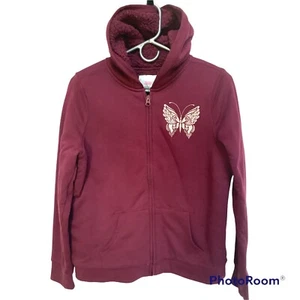 Childrens Place Girls Hoodie Size XXL 16 Zip Sweat Jacket Burgundy Fleece Sherpa - Picture 1 of 2