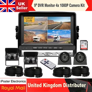 Monitor DVR Quad 9" + Telecamera Retromarcia CCD 4*4CH Lato Parcheggio per BUS Camion Furgone - Foto 1 di 12