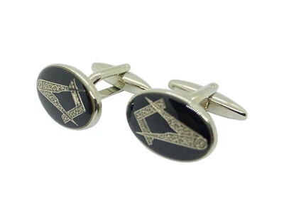 Masonic Ovale Nero e Argento Gemelli - Immagine 1 di 3