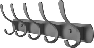 Bulk Box of 32 Black 5 Double Hooks Wall Mounted Coat Racks for Towels Bags Keys - Picture 1 of 7