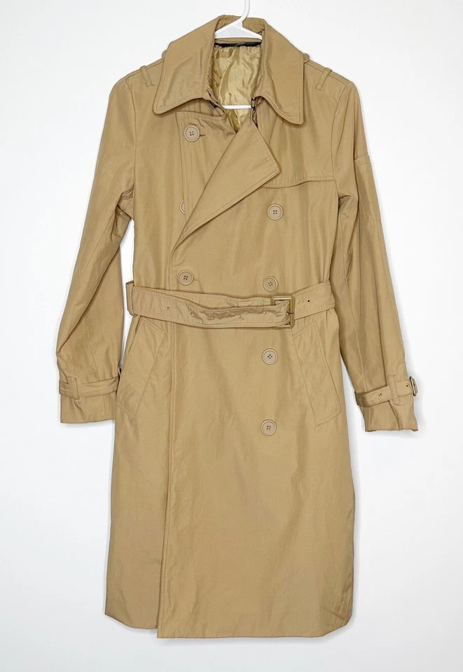 Chaqueta gabardina Norma Kamali doble botonadura para mujer color tostado talla mediana Foto 1 de 4