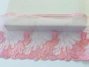 Pink Floral Embroidered Lace Tulle Trim for Sewing/Crafts/Bridal/5" Wide - Picture 1 of 12