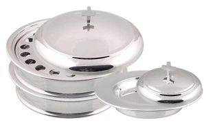 2 Communion Trays with A Lid & 1 Stacking Bread Plate with A Lid - Silver/Mirror - Picture 1 of 11