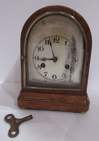 Antique German Miniature Bracket Clock 8-day, Time/Strike, Key-wind Cover