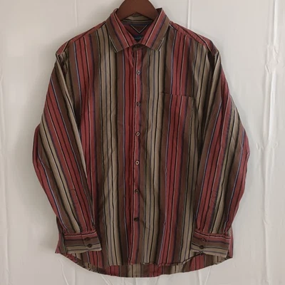 Camisa Tommy Bahama Talla L Roja Rayas Manga Larga Algodón y Seda Abotonada Foto 1 de 4