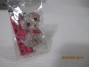 Brooch Pendant By: Betsey Johnson ~ Clear RS's ~ Little White Puppy Dog ~ NIP - Picture 1 of 8