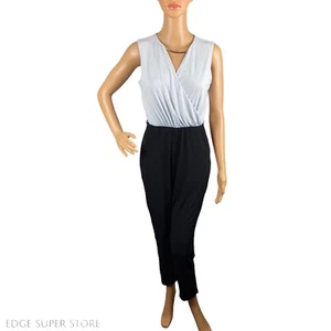 Calvin Klein Black White V Neck Tapered Leg Sleeveless One Piece Jumpsuit Size 4 - Picture 1 of 6