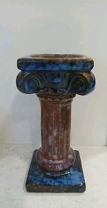 Roman/Greek Style Pedestal Candle Holder Ceramic Brown & Blue 8"H × 3.5"W - Picture 1 of 4