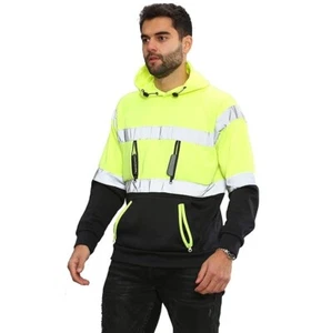 HI Viz Vis High 4 Reißverschluss 4 Taschen Sichtbarkeit strapazierfähig Arbeit PULLOVER KAPUZENPULLOVER - Bild 1 von 8