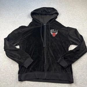 Chaqueta con capucha de terciopelo de la NBA Chicago Bulls para mujer talla mediana negra con cremallera - Imagen 1 de 6