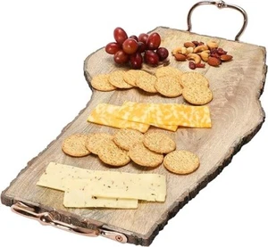 VASSOIO DA PORTATA BORDO VIVO TAVOLA SALUMI LEGNO MANGO FINITURA RAME MANICI 24 NUOVO - Foto 1 di 10