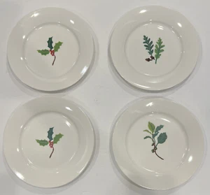 Set of 4 Crate and Barrel Holiday Leaves Holly 8" Dessert Salad Plates - Picture 1 of 6