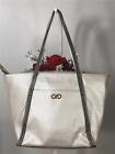 COLE HAAN "Camlin" Oyster White Snakeskin Trims Leather Shoulder Tote Bag