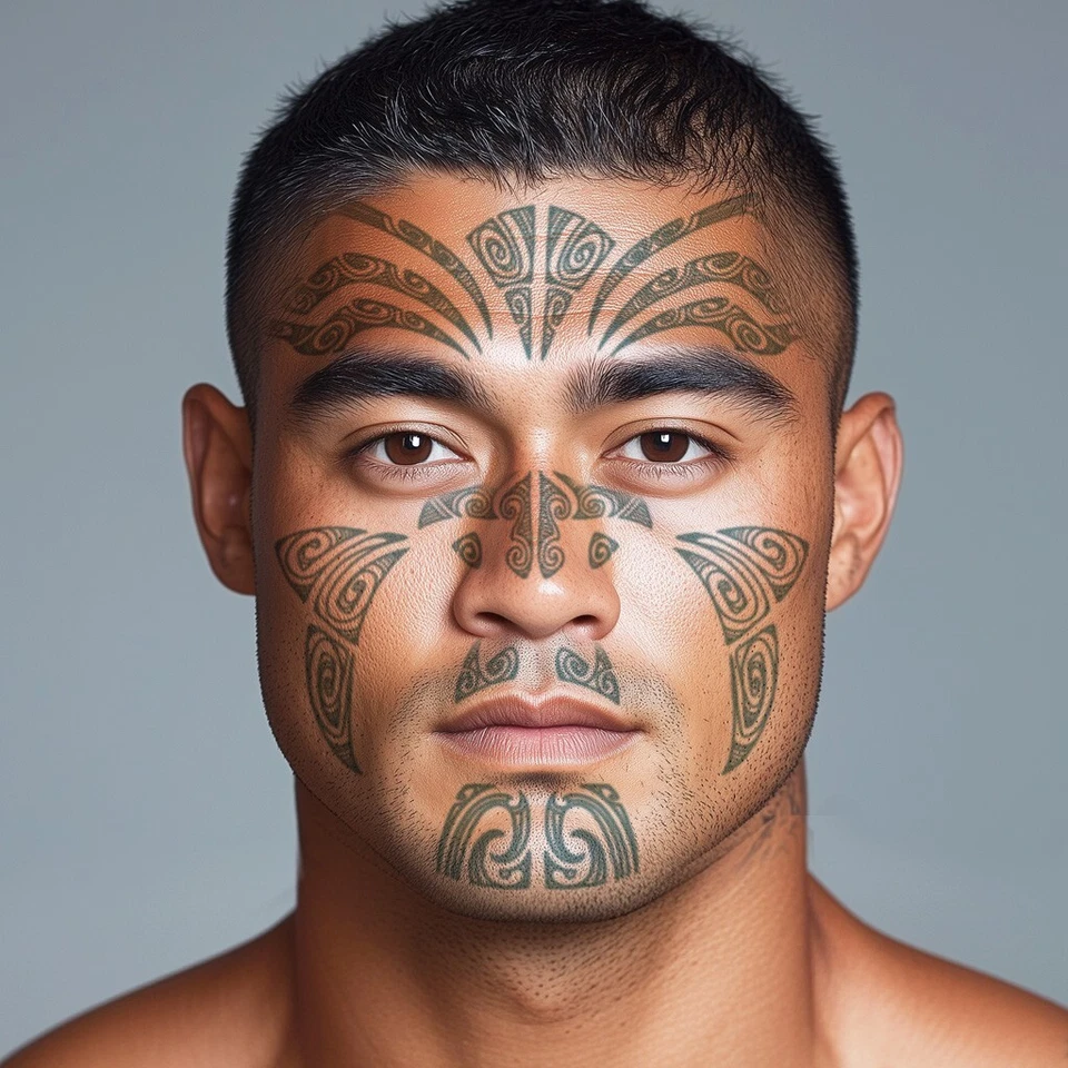 Juego de tatuajes faciales maoríes - Tatuajes faciales maoríes de Halloween / Tatuaje Moko Kanohi Tamoko Foto 1 de 1