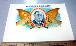 Etiqueta original vintage, década de 1930 FDR Franklin D. Roosevelt tabaco etiqueta caja de cigarros etiqueta - Imagen 1 de 2