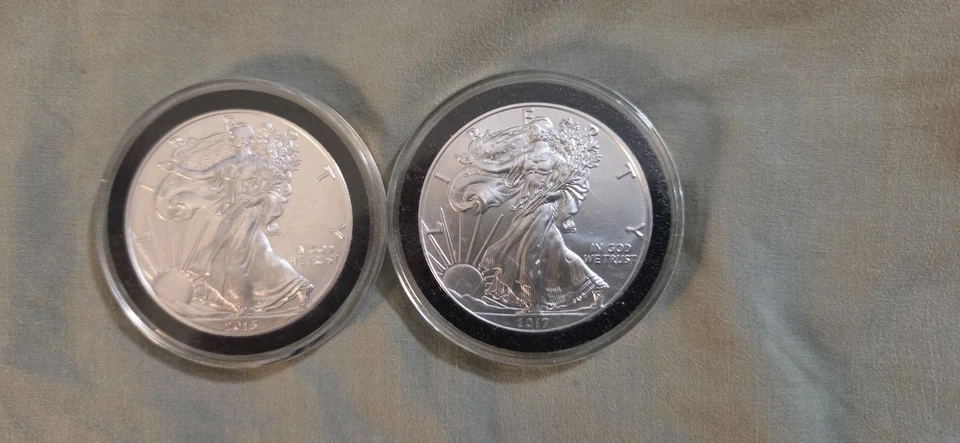 Lote de 2 monedas águila de plata en cápsulas Foto 1 de 1