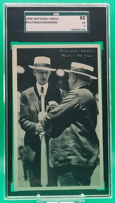 Pluma fina National Chicle 1936 R313 Premium Connie Mack & John Mcgraw SGC 60/5 EX Foto 1 de 2