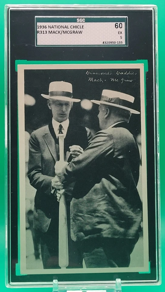 Pluma fina National Chicle 1936 R313 Premium Connie Mack & John Mcgraw SGC 60/5 EX Foto 1 de 2