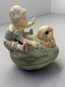 Vintage Bethany Lowe viktorianisches Mädchen reitet Küken Schmuckschatulle Frühling Ostern signiert - Bild 1 von 7