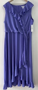 London Times Dress Womens 20W Purple Plus Blouson Rosette Short Sleeve Polyester - Picture 1 of 9