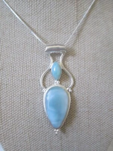 ~ Larimar Gemstone Pendant & Silver Plated Chain ~ (23F5q) - Picture 1 of 3