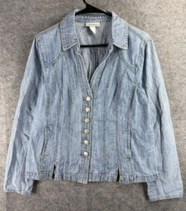 Camisa informal Dressbarn manga larga para mujer grande azul denim con botones - Imagen 1 de 7