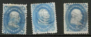 Sc #63 x 3 Shades Small Faults 1 Cent Franklin 1861-62 Civil War US 90E75 - Picture 1 of 2