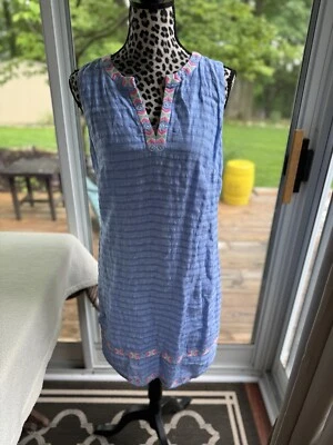 Vestido Vineyard Vines Shift Azul Bordado Cuello en V Lino Forrado Talla 2 Foto 1 de 4