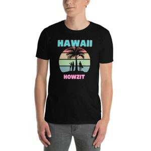 Hawaii surfer palm tree tshirt say aloha  with HOWZIT - Picture 1 of 4