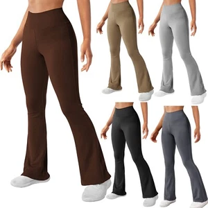 Women Ribbed Seamless Flare Leggings Bootcut High Waist Yoga Pants - Picture 1 of 39