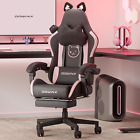 Gaming Chair Cute with Cat Ears and Massage Lumbar Support, Ergonomic Computer C