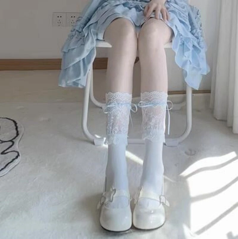 Medias Japonesas Cosplay Lolita Damas Calcetines Volantes Encaje Arco Medias Foto 1 de 1