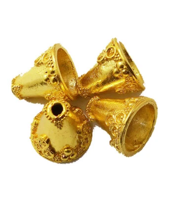 2 Pcs 16X16Mm Bali Cone Cap Bead Joyería De 18K Baño De Oro 293 - Imagen 1 de 3