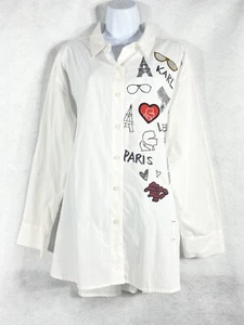 Karl Lagerfeld Paris Shirt Women XXL White Long Sleeve Patch Limited Edition - Picture 1 of 12
