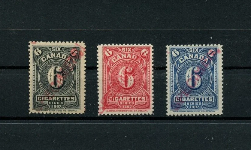 🍁1897 SPECIEMN Cigarettes Revenue rojo sobreimpresión MNH F-VF Cat $100+ Canadá Foto 1 de 1