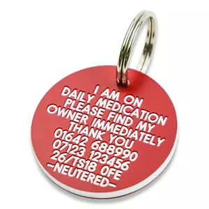 Pet Dog Cat ID Collar Tags - Deeply engraved FREE, 33mm Plastic Disc. 7 COLOURS - Picture 1 of 14