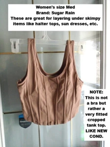 Sugar Rain Damen Medium Cropped Fitted Tank Top/Trägertop Hellbraun Lagenlook Artikel - Bild 1 von 2