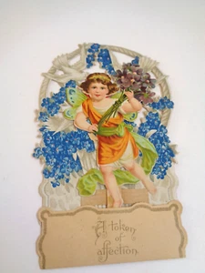 VINTAGE GERMAN VALENTINE STAND UP W/FAIRY GIRL/DOVES AND FLORAL DESIGN VICTORIAN - Picture 1 of 7