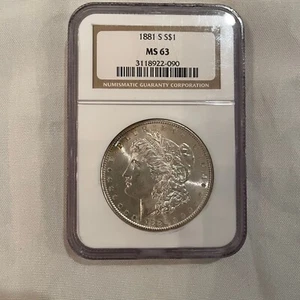 1881-S Morgan Silver Dollar $1, PCGS MS63 - Nice Lustrous White Coin - Picture 1 of 4