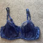 M&S Autograph Lace Non Padded Underwired Bra 38E NAVY BLUE VGC